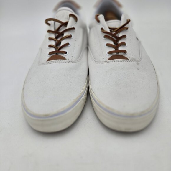 Polo Ralph Lauren Thorton 15D Tan Canvas Leather Trim Sneakers Mens White 01087 - Picture 2 of 12